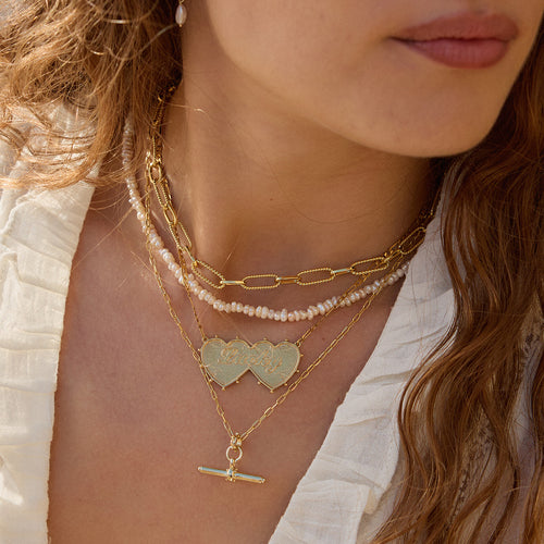 Shrimps Double Heart Personalised Necklace 18ct Gold Plate
