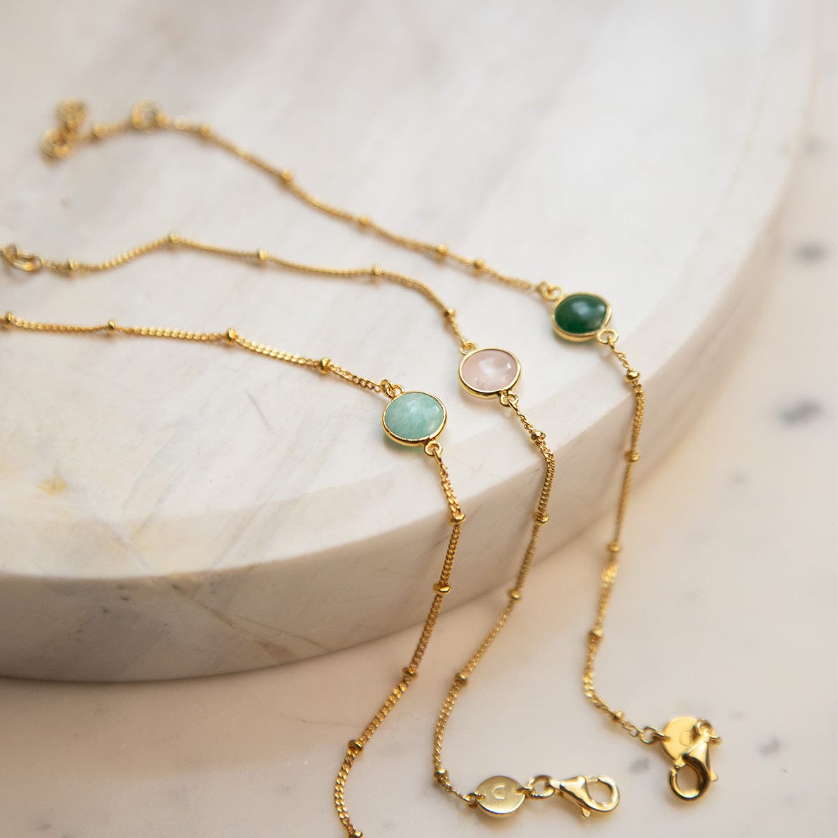 Amazonite Healing Stone Bobble Bracelet 18ct Gold Plate