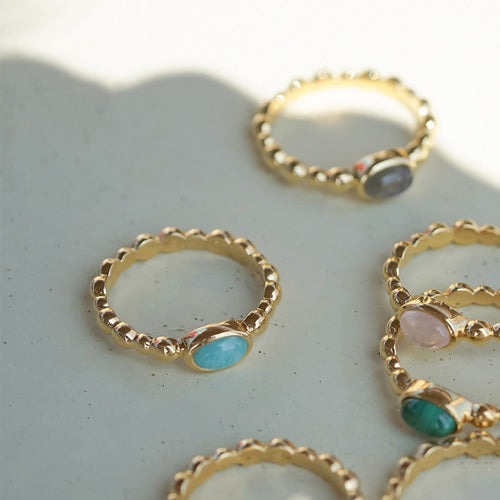 Amazonite Healing Stone Bobble Ring 18ct Gold Plate