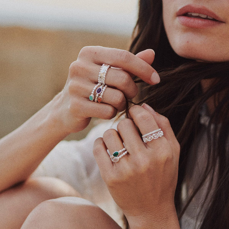 Amazonite Healing Stone Bobble Ring Sterling Silver