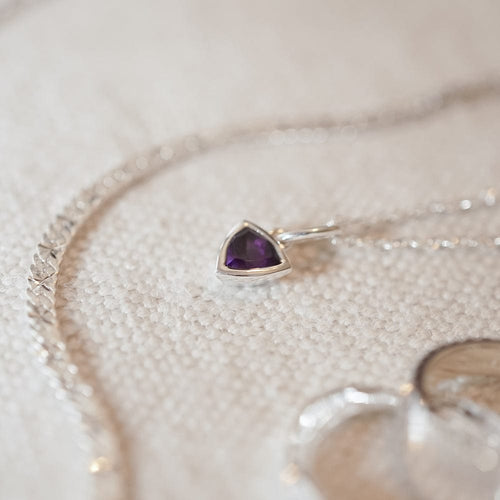 Amethyst February Birthstone Charm Necklace Sterling Silver