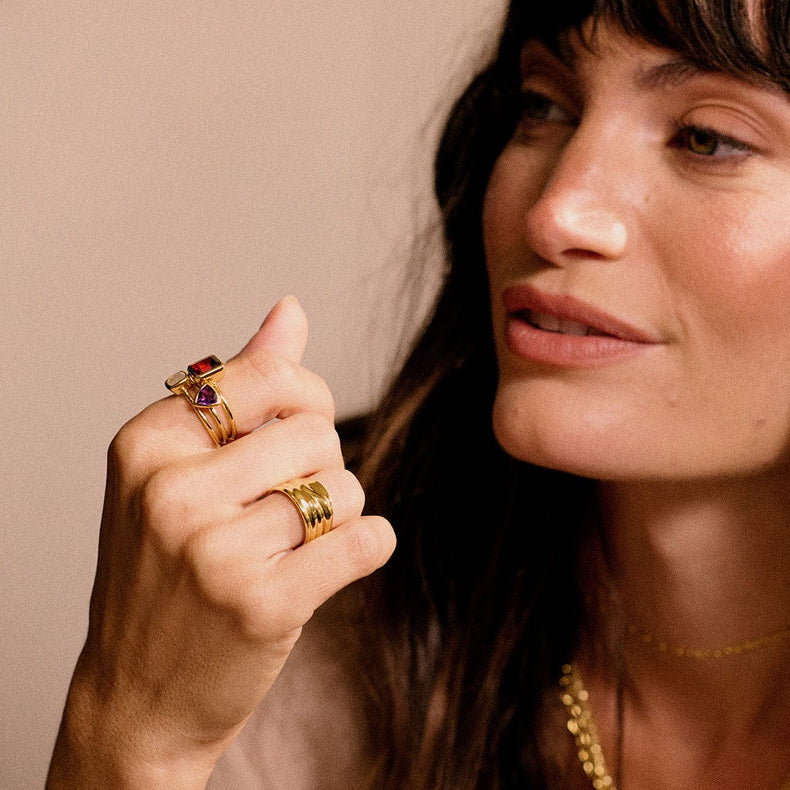 Amethyst February Birthstone Ring 18ct Gold Plate