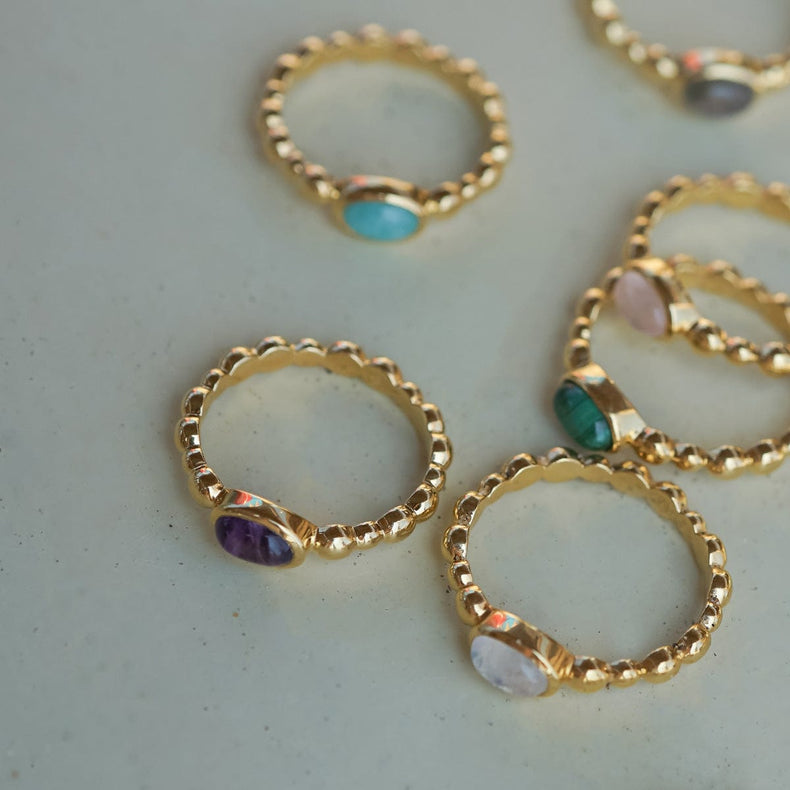 Amethyst Healing Stone Bobble Ring 18ct Gold Plate