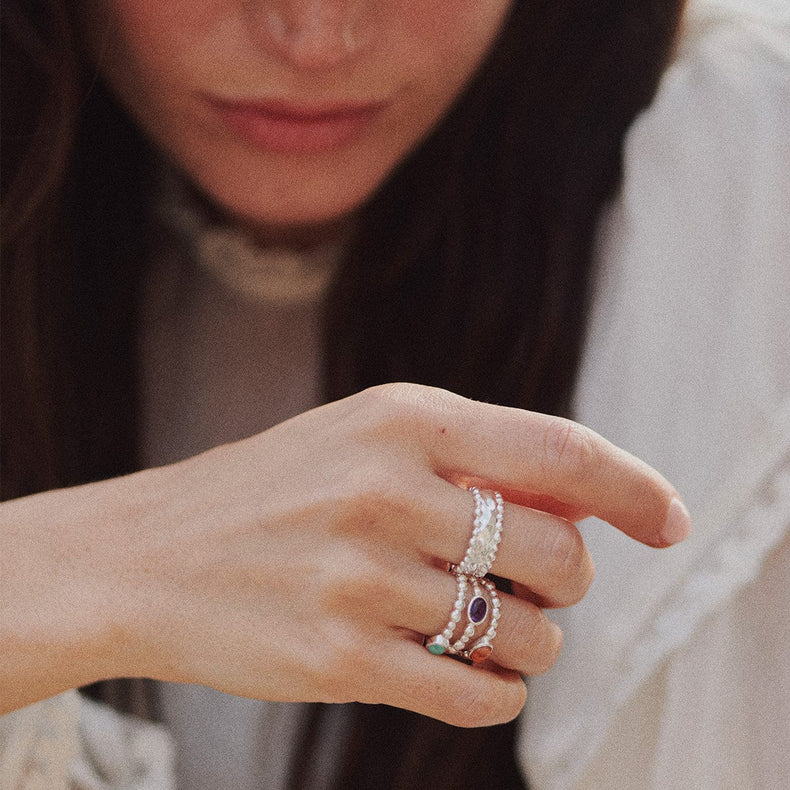 Amethyst Healing Stone Bobble Ring Sterling Silver