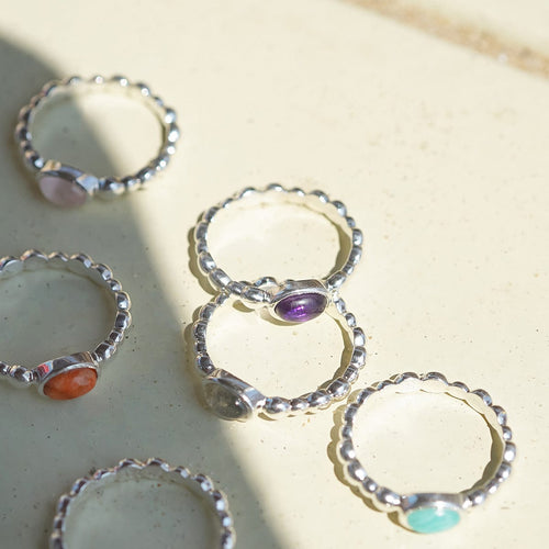 Amethyst Healing Stone Bobble Ring Sterling Silver