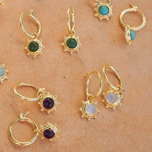 Amethyst Healing Stone Charm Earrings 18ct Gold Plate