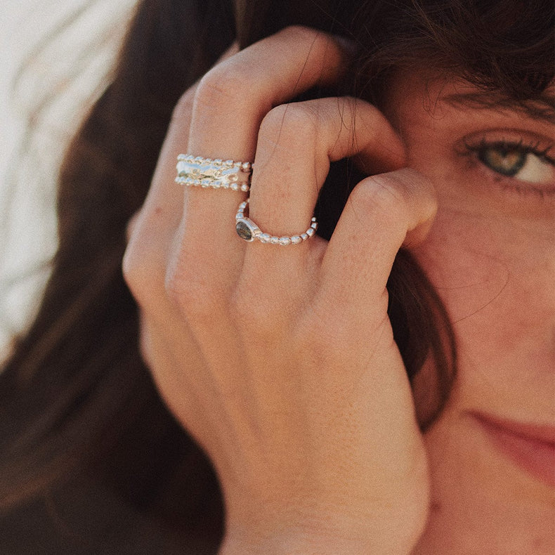 Amulet Band Ring Silver Plate