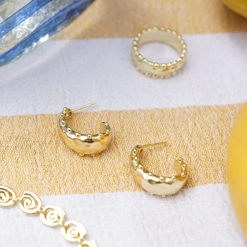 Amulet Bobble Hoop Earrings 18ct Gold Plate