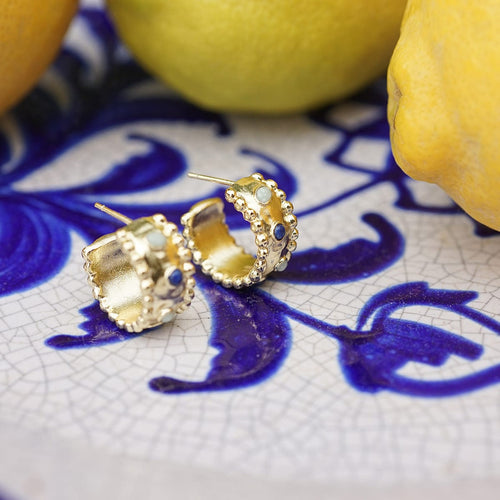 Amulet Stone Hoop Earrings 18ct Gold Plate