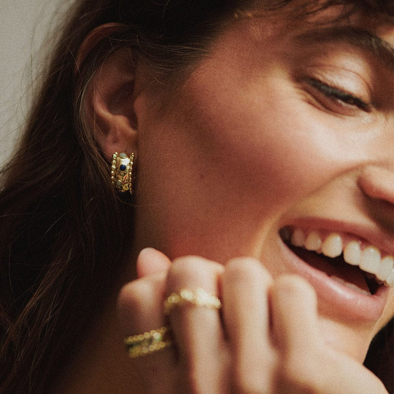 Amulet Stone Hoop Earrings 18ct Gold Plate