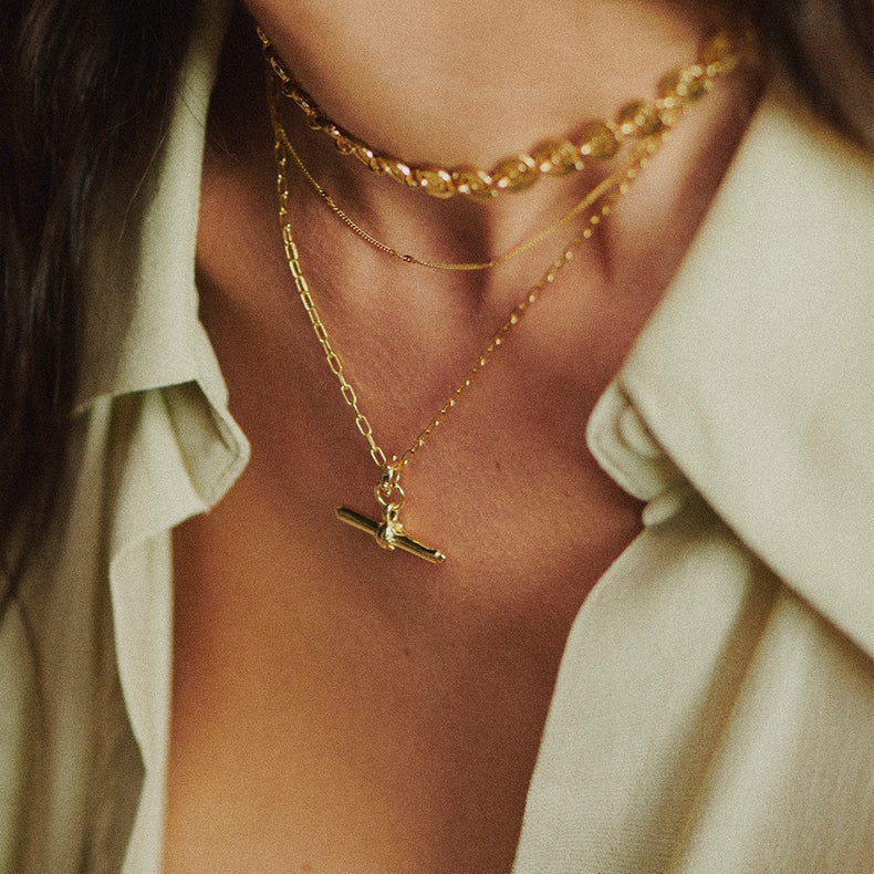 Amulet T Bar Necklace 18ct Gold Plate