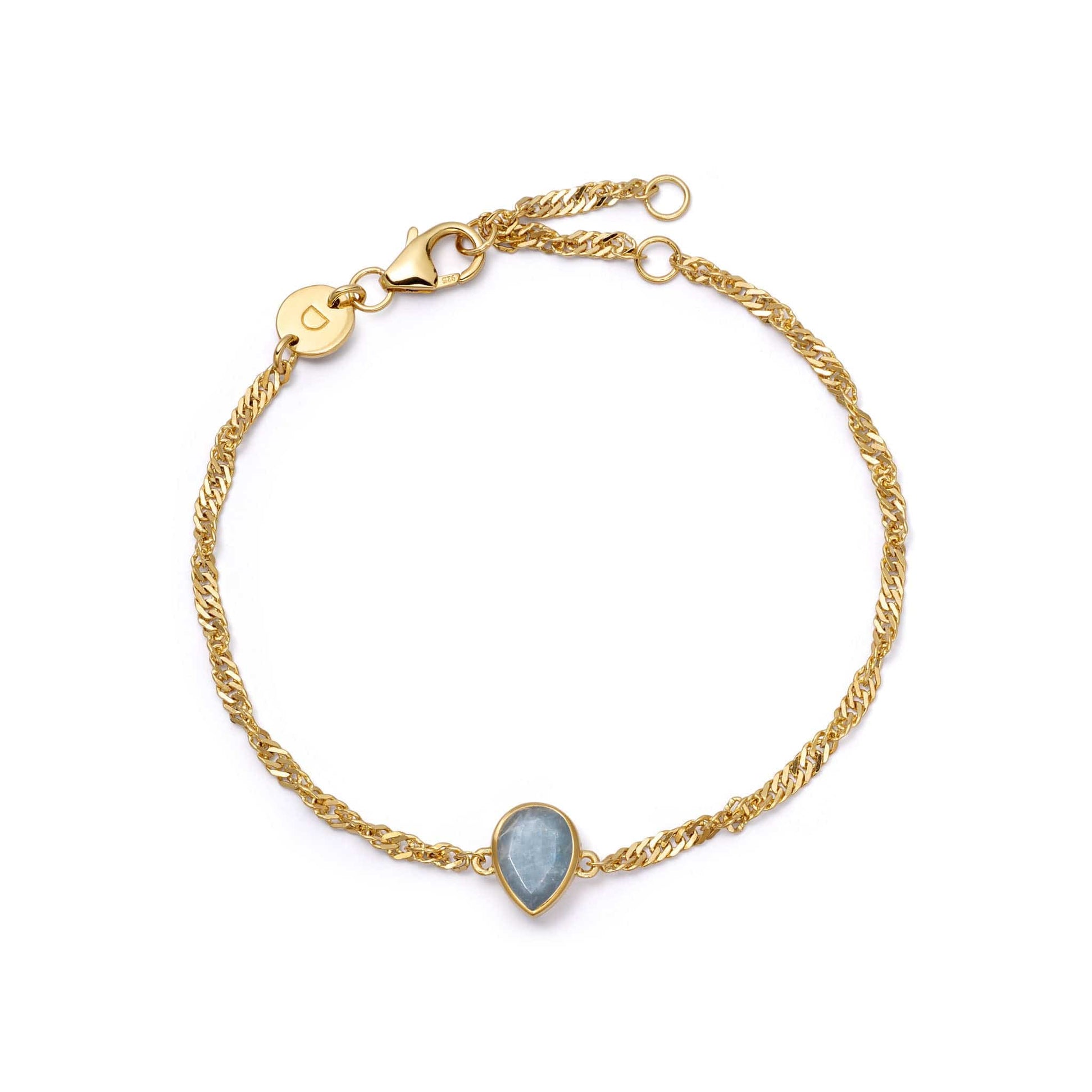 Aquamarine March Birthstone Charm Bracelet 18ct Gold Plate