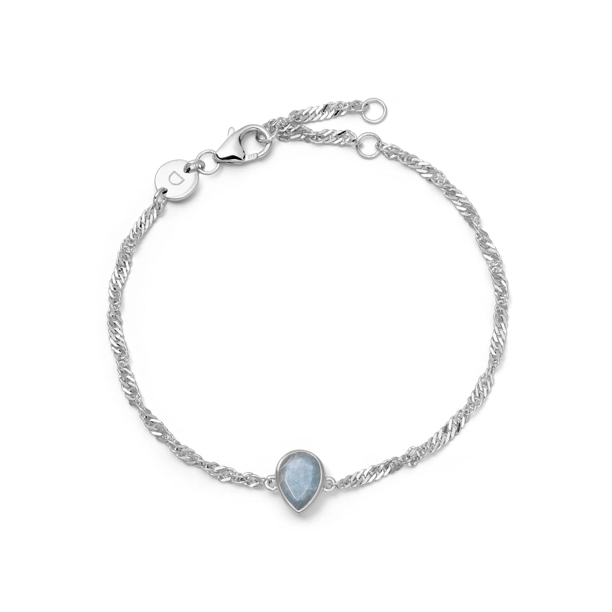 Aquamarine March Birthstone Charm Bracelet Sterling Silver