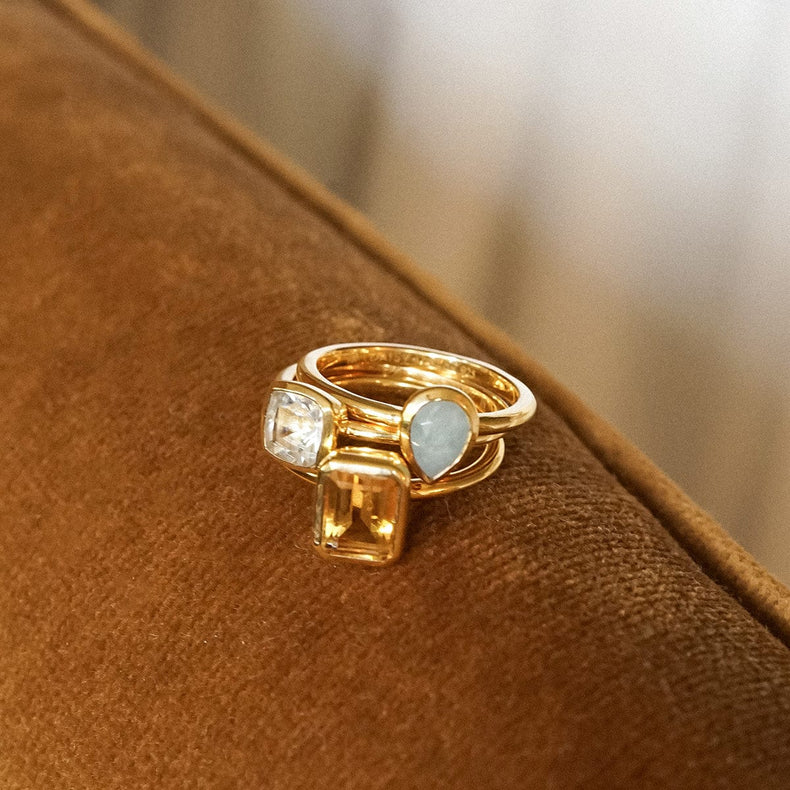 Aquamarine March Birthstone Ring 18ct Gold Plate