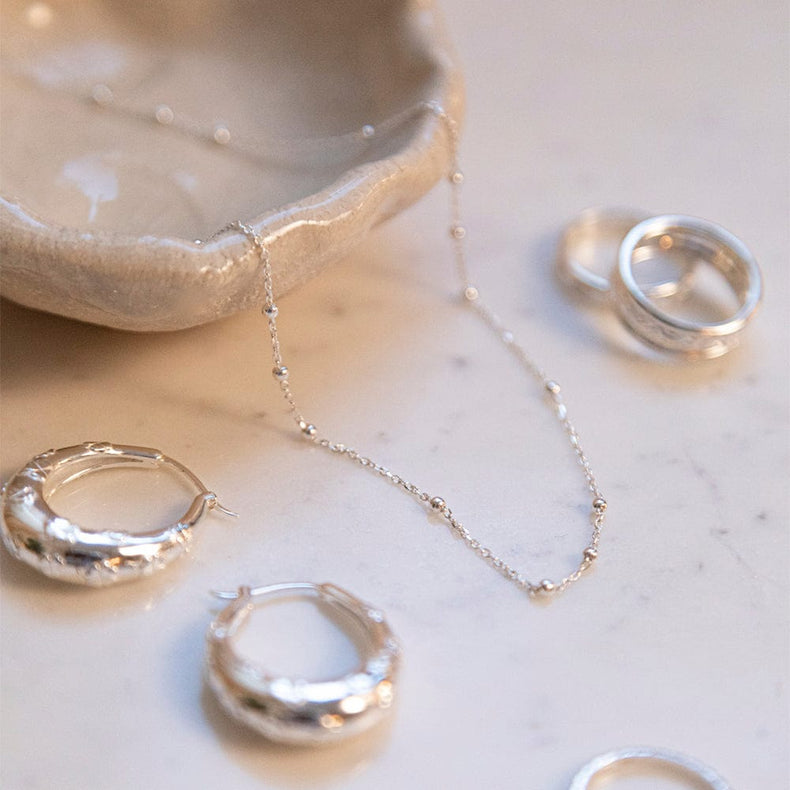 Beaded Layering Chain Necklace Sterling Silver