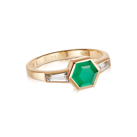 Beloved Green Onyx Hexagon Ring 18ct Gold Plate recommended