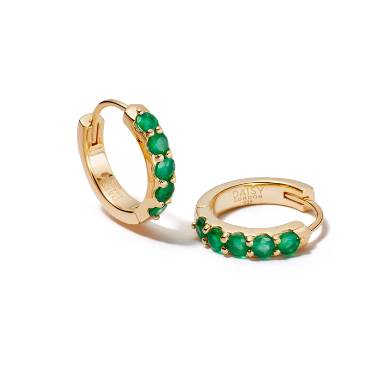 Beloved Green Onyx Huggie Earrings 18ct Gold Plate recommended