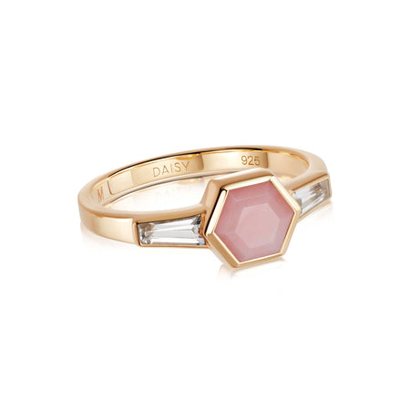 Beloved Pink Opal Hexagon Ring 18ct Gold Plate recommended