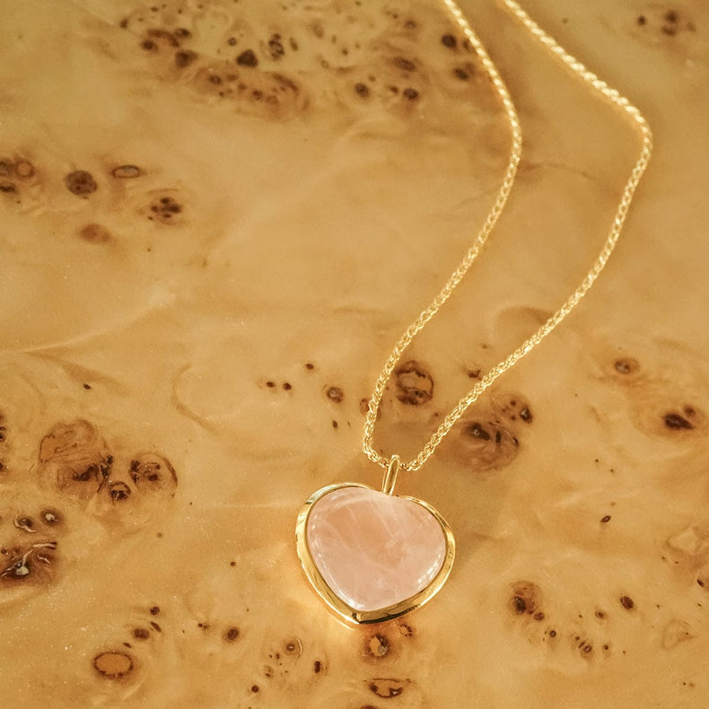 Beloved Rose Quartz Heart Pendant 18ct Gold Plate