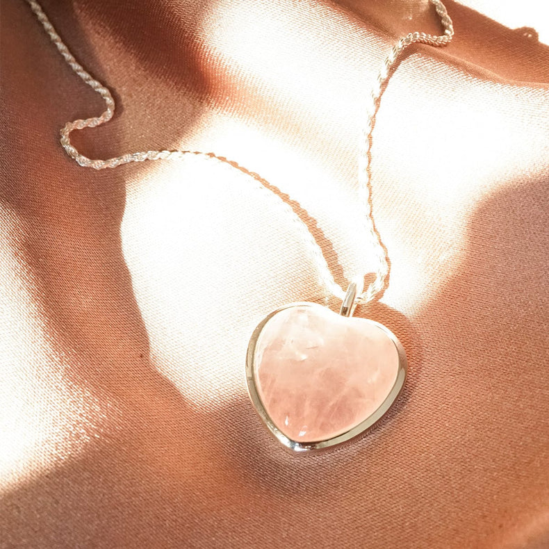 Beloved Rose Quartz Heart Pendant Sterling Silver