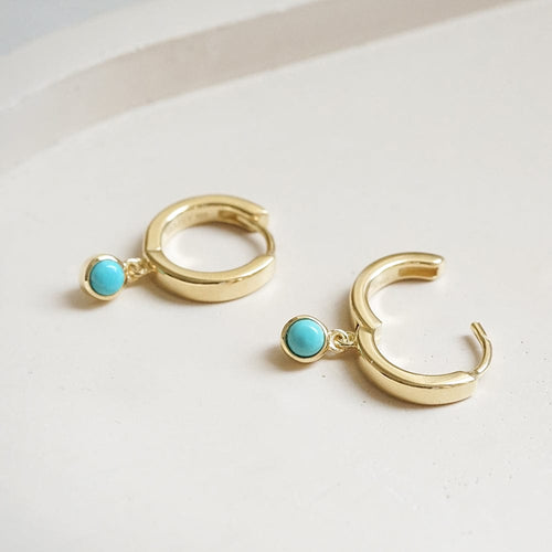 Turquoise Healing Huggie Hoop Earrings 18ct Gold Plate