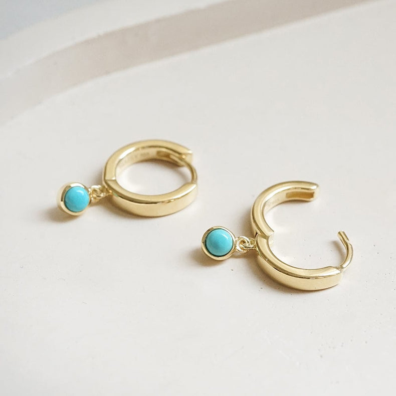 Turquoise Healing Huggie Hoop Earrings 18ct Gold Plate