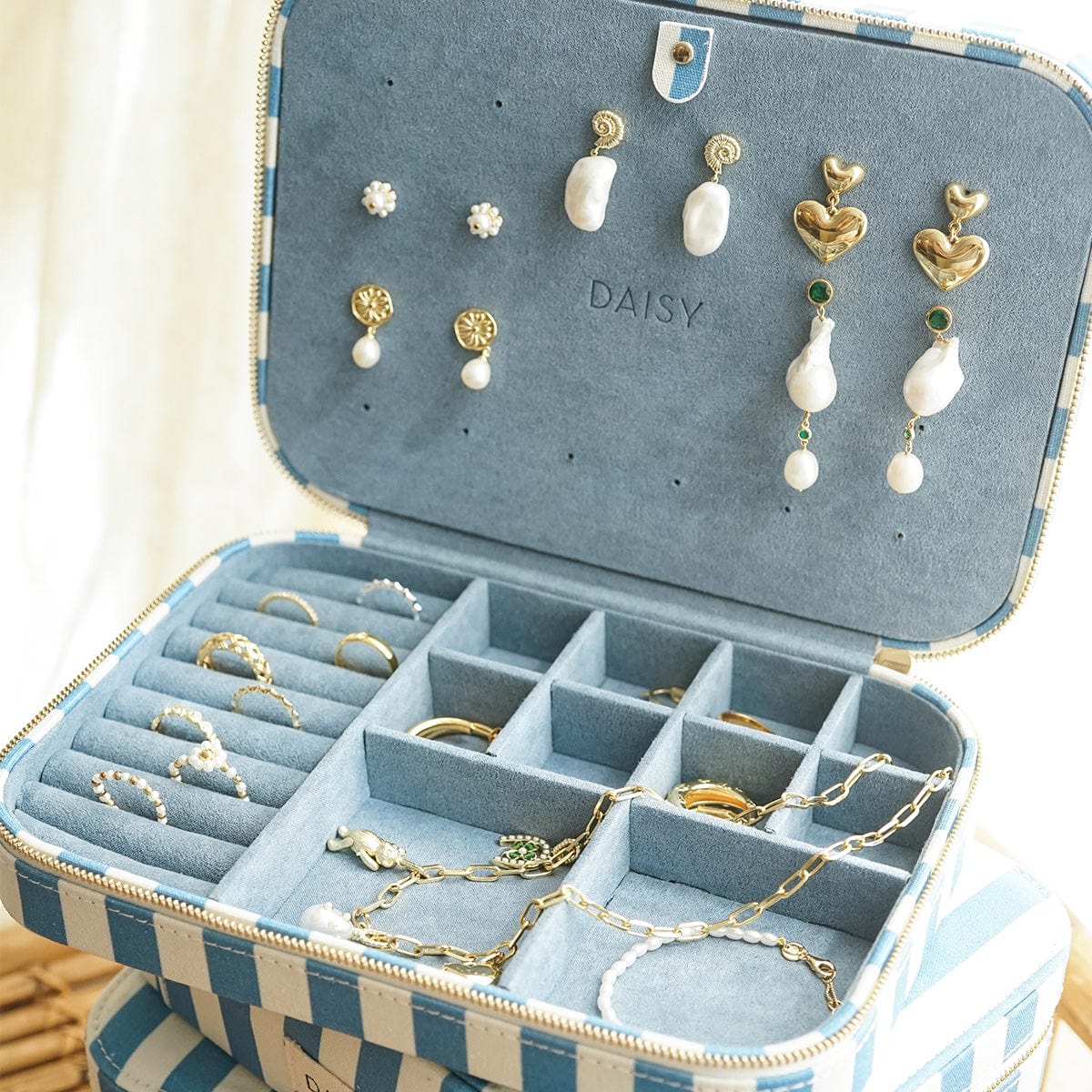Blue Stripe Large Jewellery Case