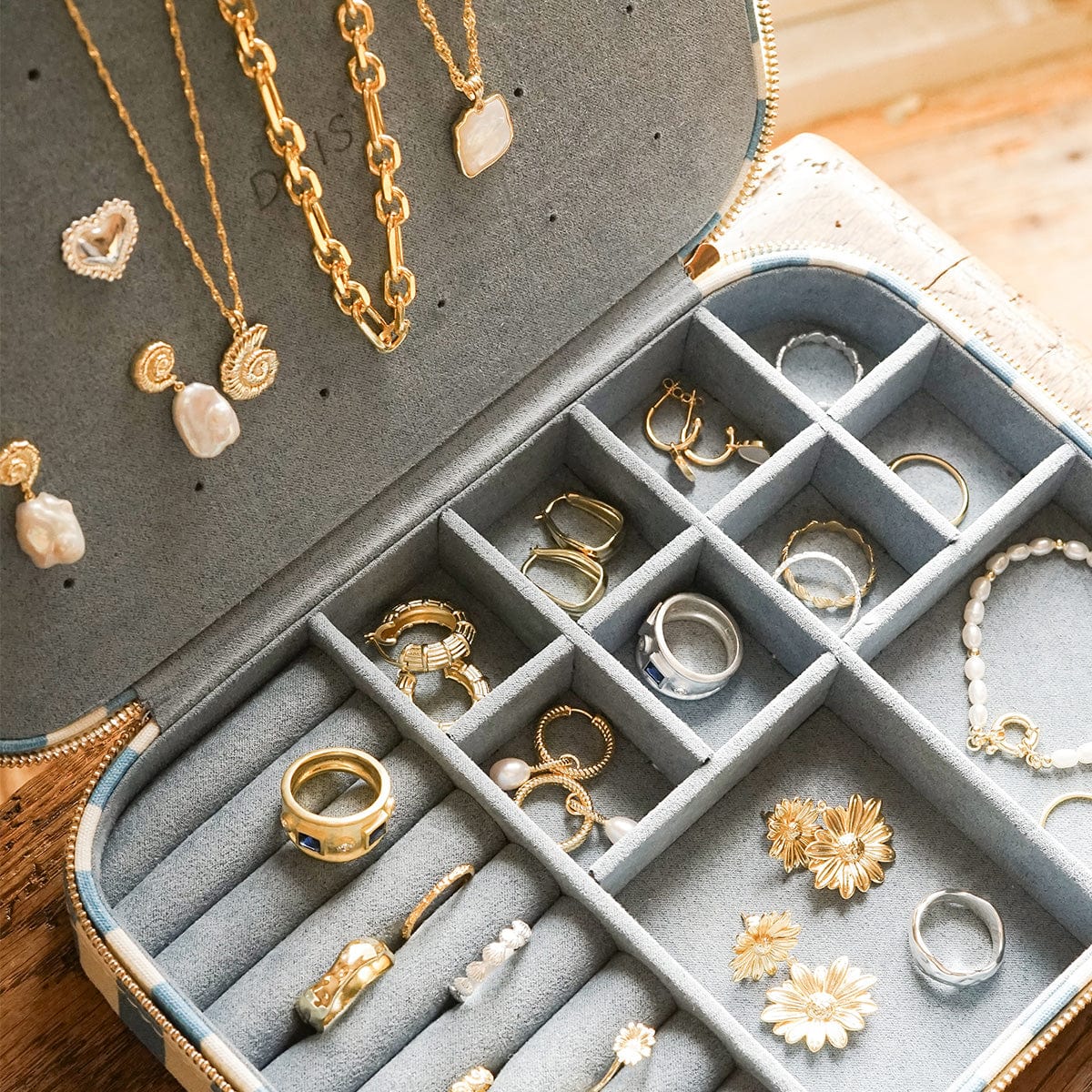 Blue Stripe Large Jewellery Case