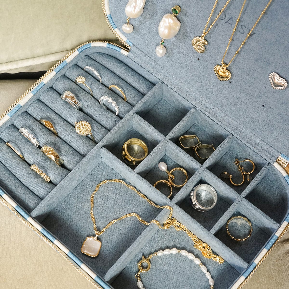 Blue Stripe Large Jewellery Case