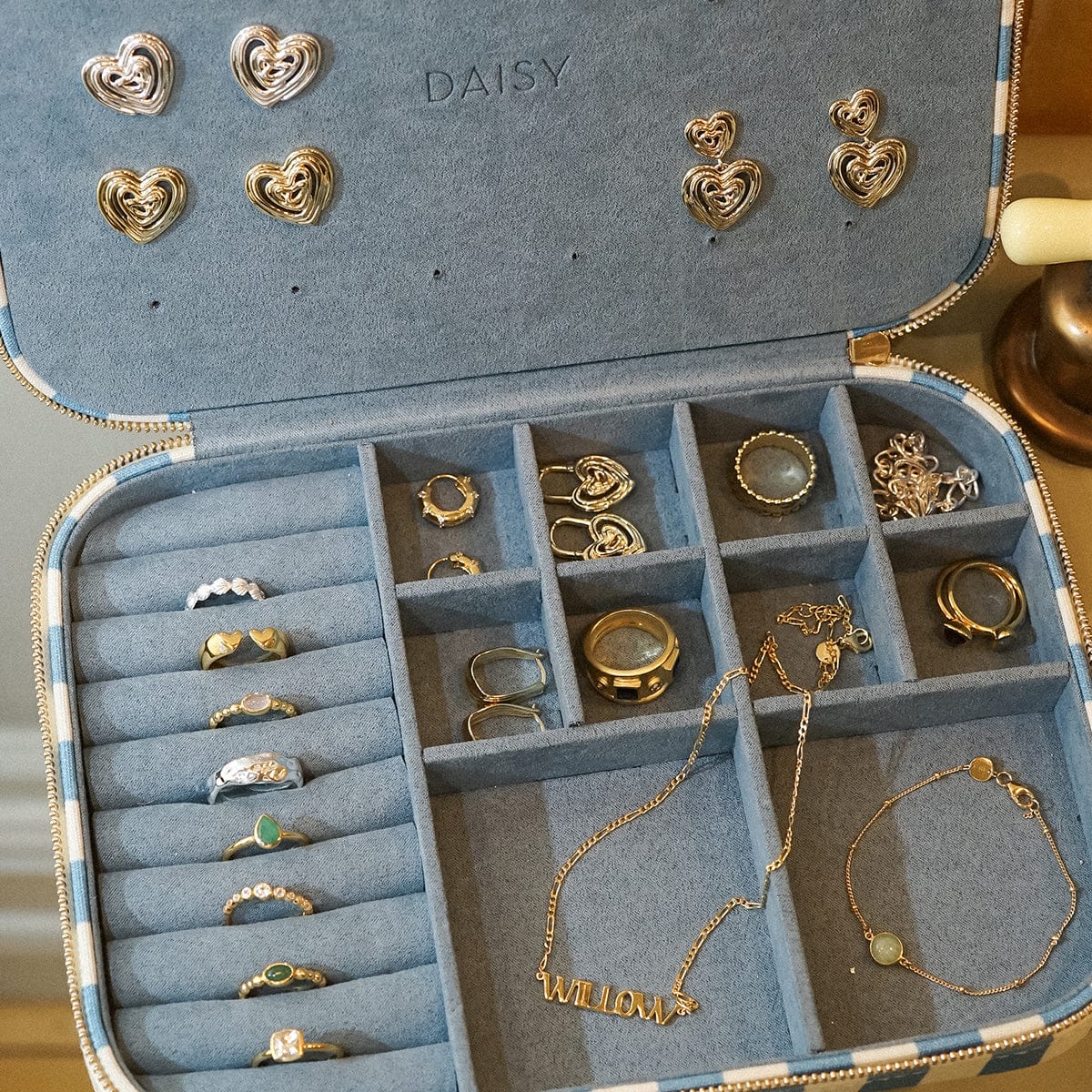 Blue Stripe Large Jewellery Case