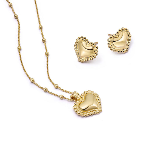 Bobble Heart Gift Set 18ct Gold Plate