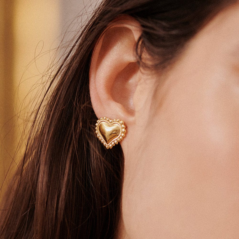 Bobble Heart Stud Earrings 18ct Gold Plate