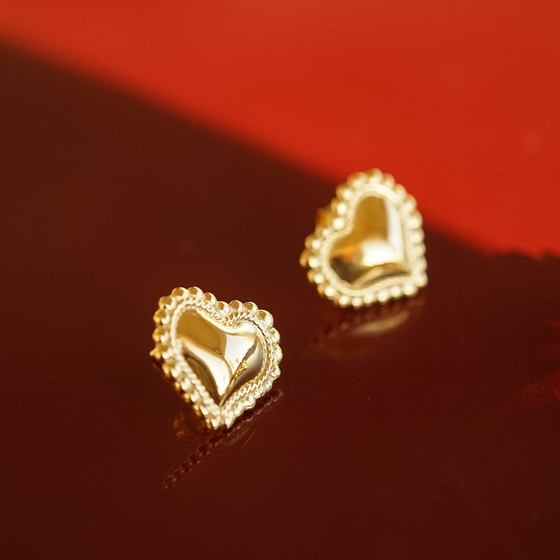 Bobble Heart Stud Earrings 18ct Gold Plate