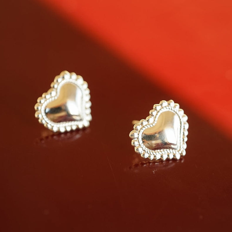 Bobble Heart Stud Earrings Sterling Silver