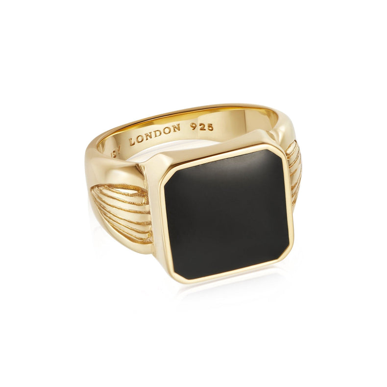 Bold Black Enamel Signet Ring 18ct Gold Plate recommended