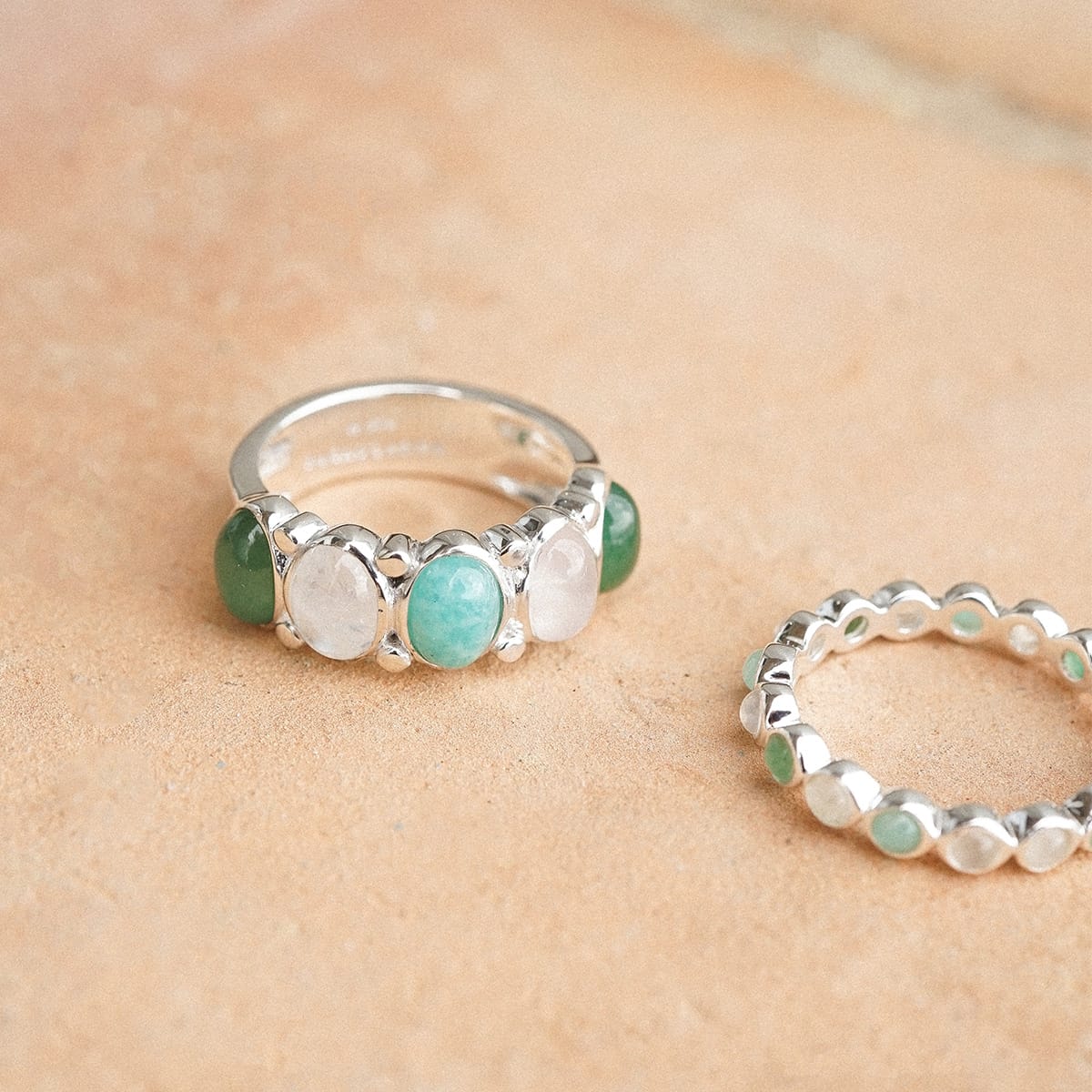 Bold Mixed Gemstone Ring Sterling Silver