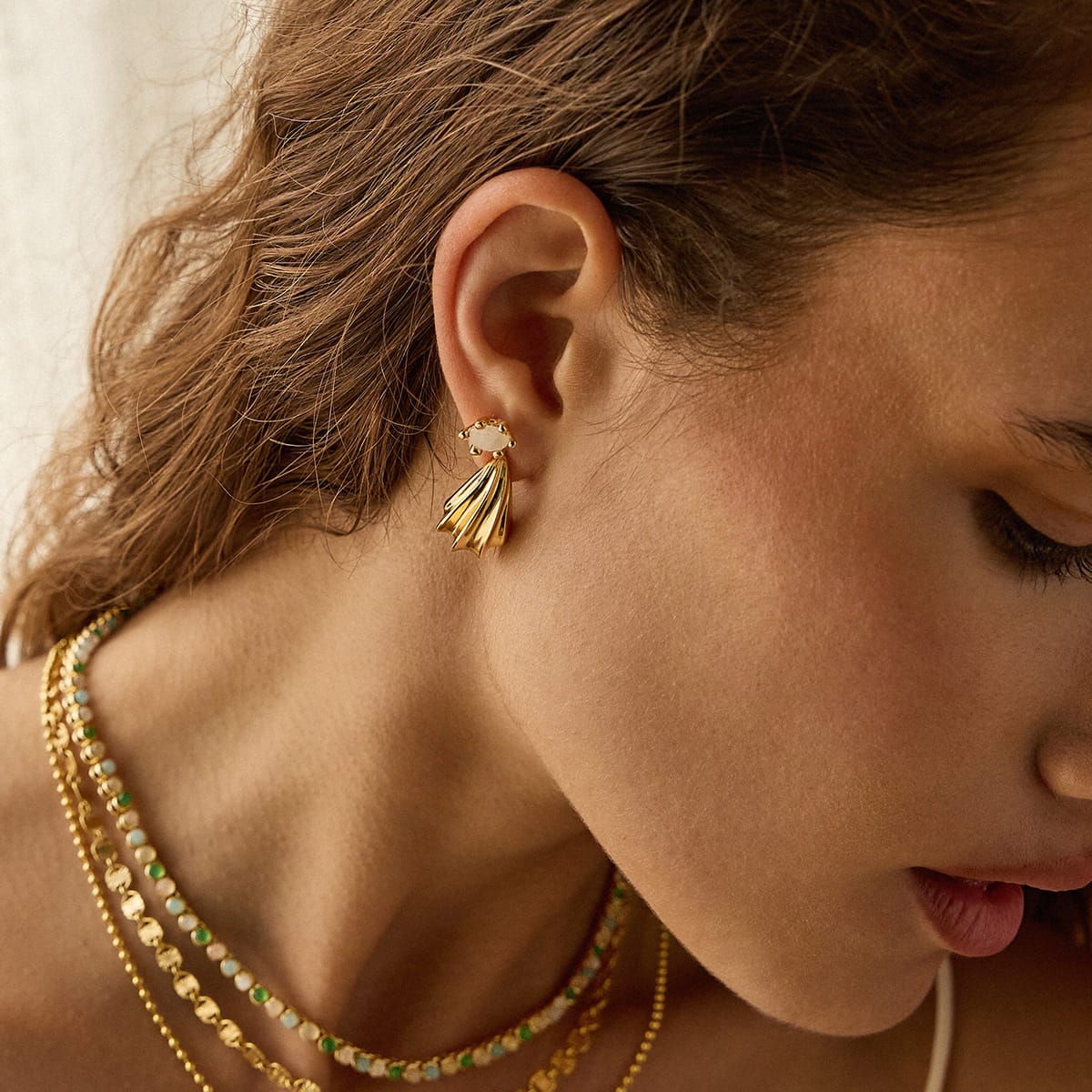 Bold Wave Stud Earrings 18ct Gold Plate