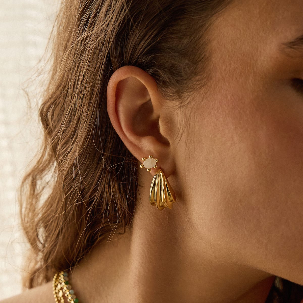 Bold Wave Stud Earrings 18ct Gold Plate