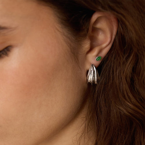 Bold Wave Stud Earrings Silver Plate