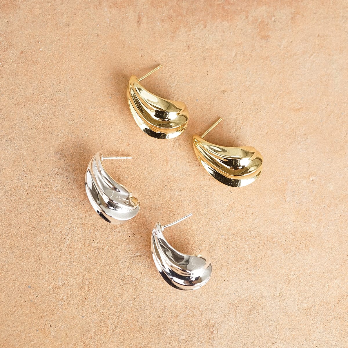 Bold Wave Stud Earrings Silver Plate