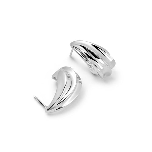 Bold Wave Stud Earrings Silver Plate