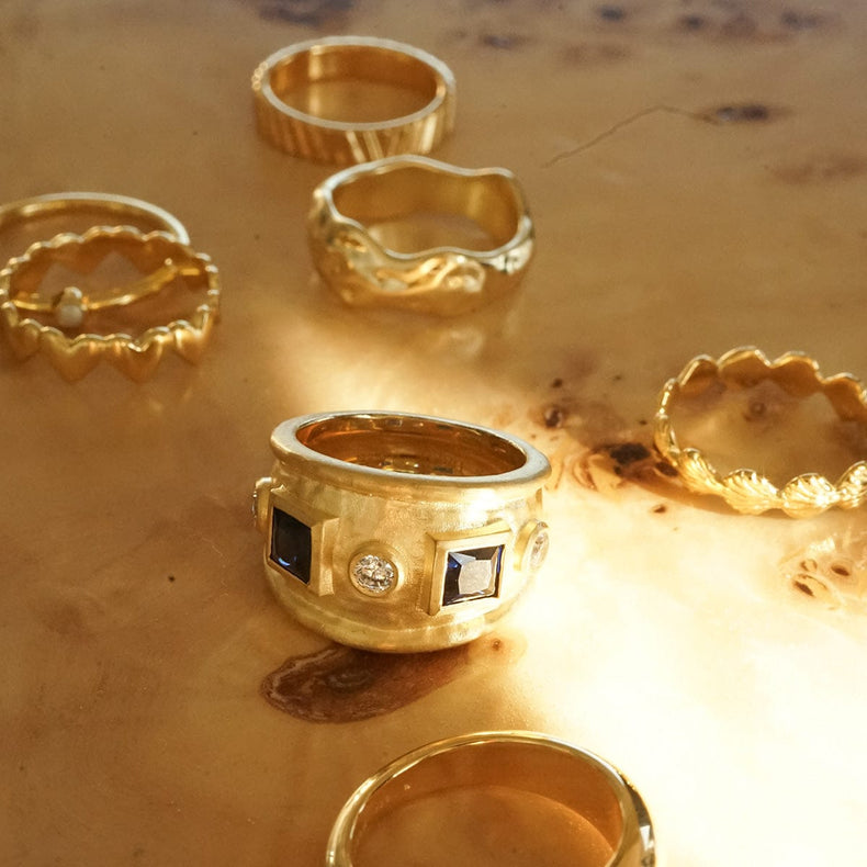 Chunky Stone Textured Ring 18ct Gold Plate