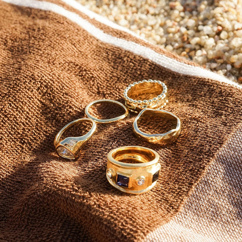 Chunky Stone Textured Ring 18ct Gold Plate