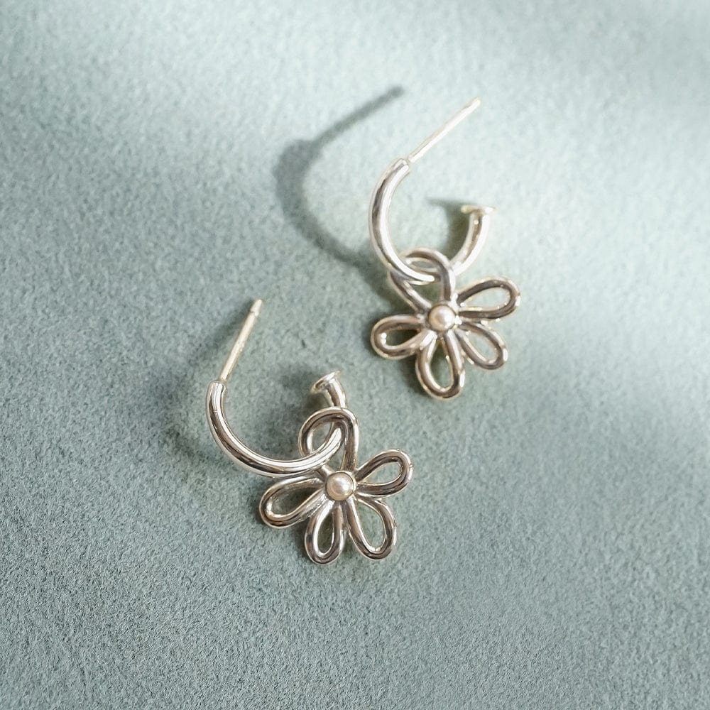 Real Rose Flower Threader Earrings In Sterling Silver By Silver Rain Silver Real Rose Flower Threader Earrings In Sterling Silver By Silver Rain Silver