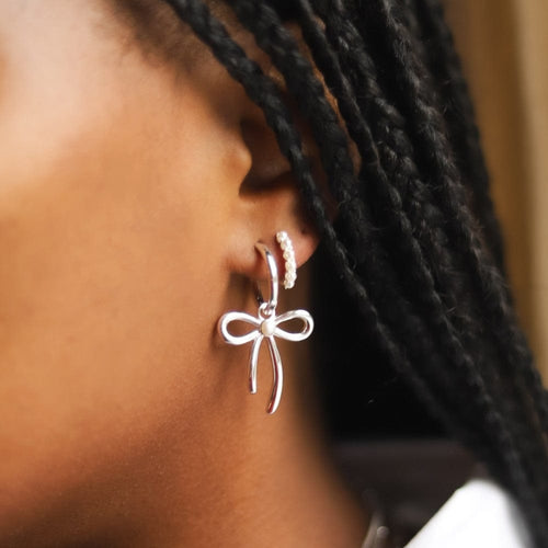 Daisy Bow Large Drop Earrings Sterling Silver