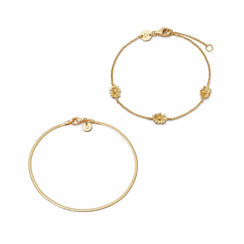 Daisy Chain Bracelet Stack 18ct Gold Plate