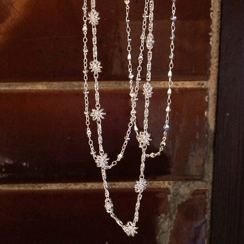 Diamond Disc Chain Necklace Silver Plate