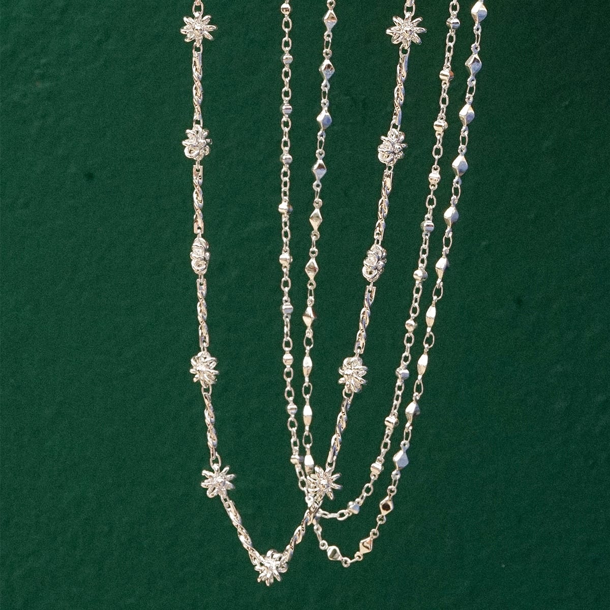 Diamond Disc Chain Necklace Silver Plate