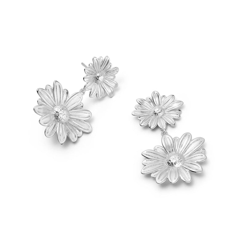 Daisy Drop Flower Earrings Silver Plate recommended