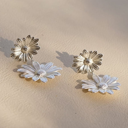 Daisy Drop Flower Earrings Silver Plate recommended